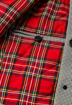 colour_Black/White|Houndstooth Padded Trench Coat