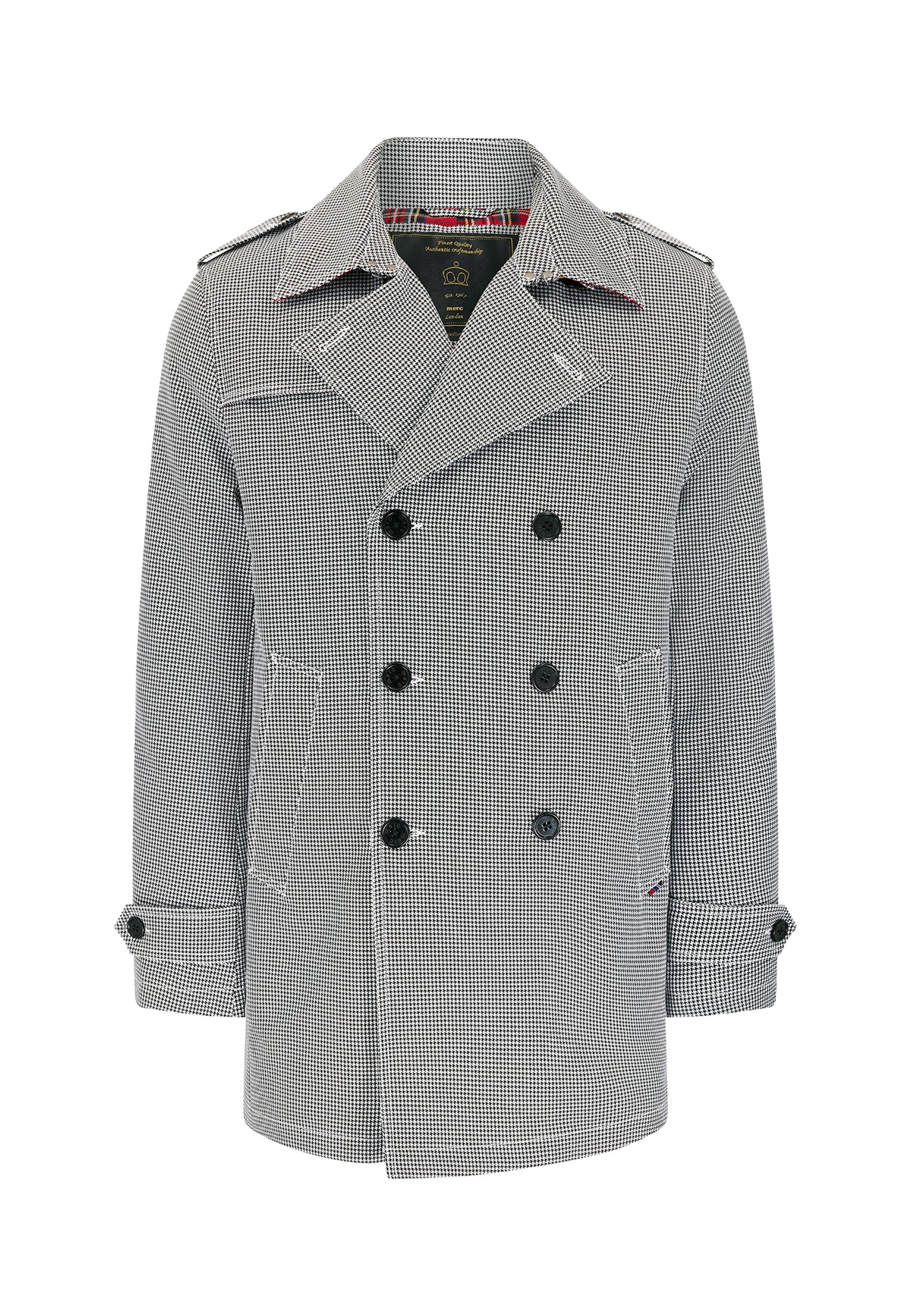 colour_Black/White|Houndstooth Padded Trench Coat