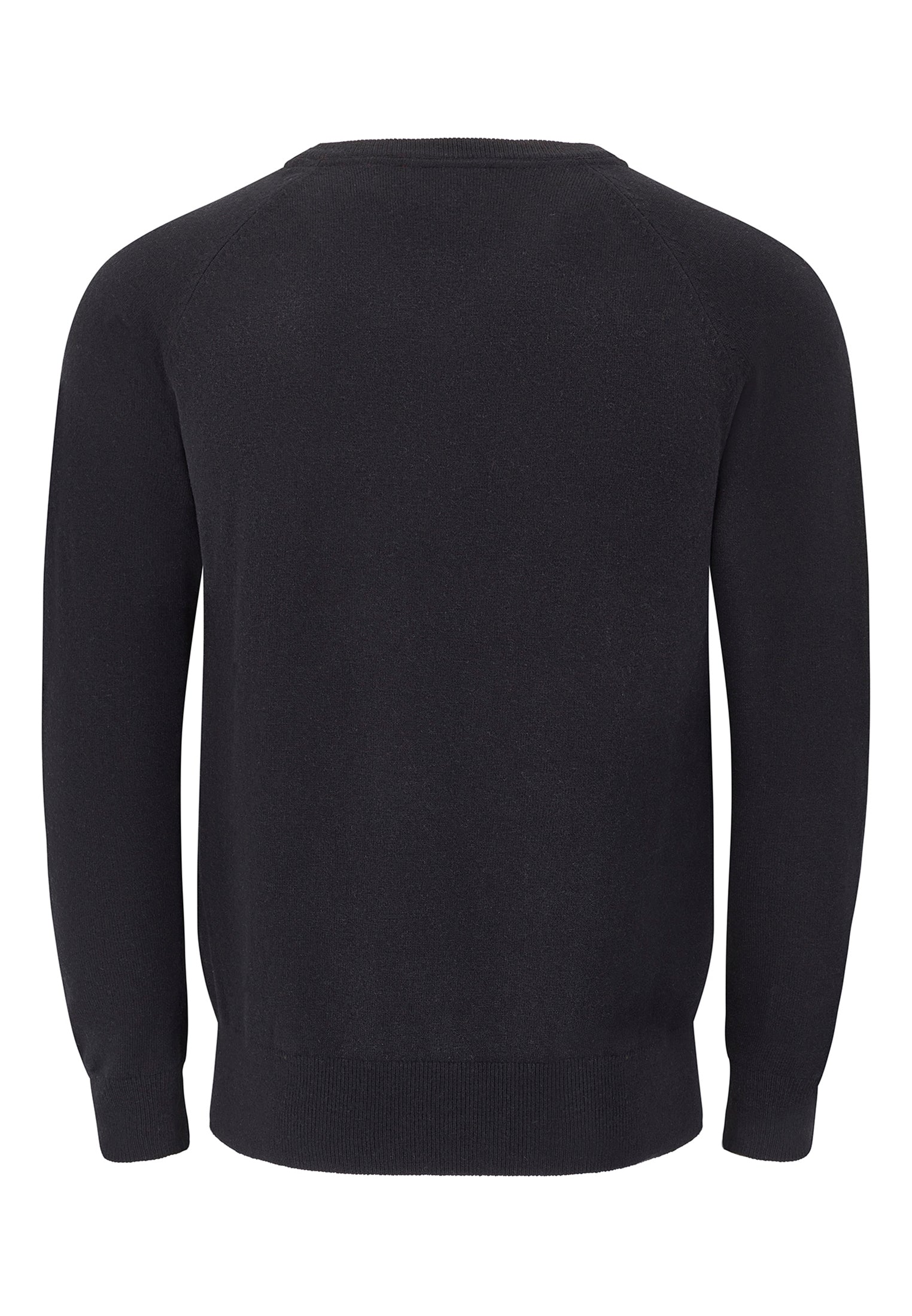 A black Conrad Wool Blend Jumper with a V-neckline and long sleeves, displaying fine-rib cuffs.
