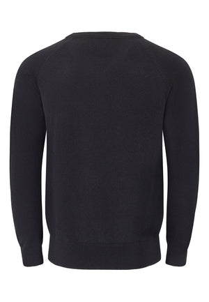 A black Conrad Wool Blend Jumper with a V-neckline and long sleeves, displaying fine-rib cuffs.