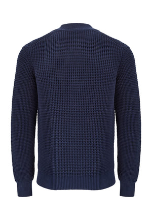 Colour_Navy|Grayson Waffle Texture Knitwear Mens Cardigan in Wine