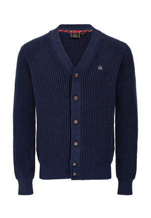 Colour_Navy|Grayson Waffle Texture Knitwear Mens Cardigan in Wine