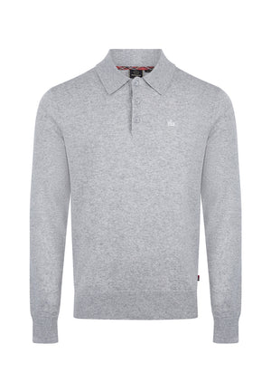 colour_Light Grey Marl|Grey Merino Wool Blend Knitted Polo by Merc London