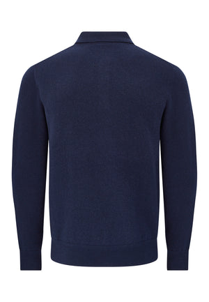 colour_Navy|Grey Merino Wool Blend Knitted Polo by Merc London