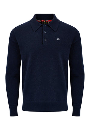 colour_Navy|Grey Merino Wool Blend Knitted Polo by Merc London