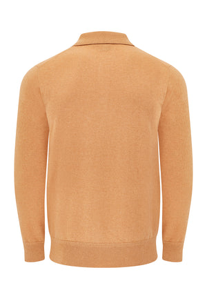 colour_Tan|Grey Merino Wool Blend Knitted Polo by Merc London