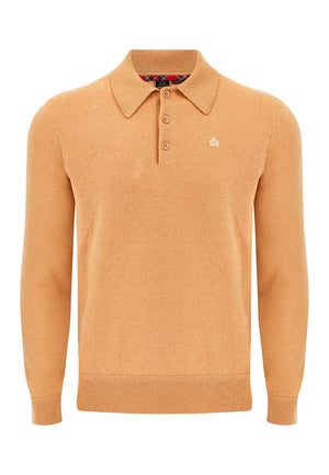 colour_Tan|Grey Merino Wool Blend Knitted Polo by Merc London