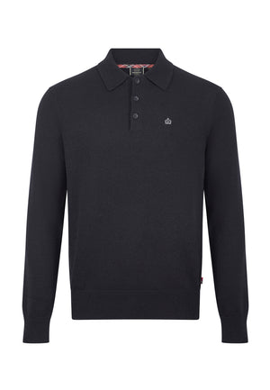 colour_Black|Dark Merino Wool Blend Knitted Polo by Merc London
