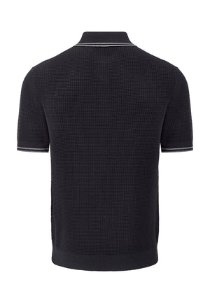 colour_Black|Waffle Knitted Polo Shirt Back by Merc