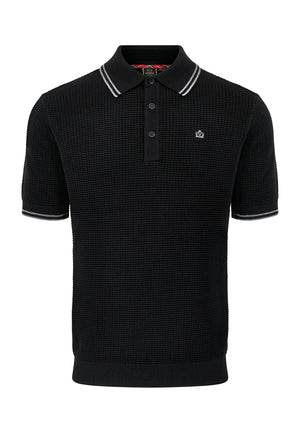 colour_Black|Waffle Knitted Polo Shirt Front by Merc