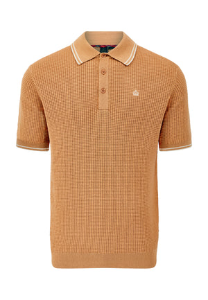 colour_Tan|Waffle Knitted Polo Shirt Front by Merc