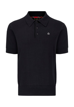 colour_Black|Super Soft Knitted Polo Shirt In Dark Blue by Merc