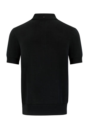 colour_Black|Super Soft Knitted Polo Shirt In Dark Blue by Merc