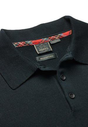 colour_Black|Super Soft Knitted Polo Shirt In Dark Blue by Merc
