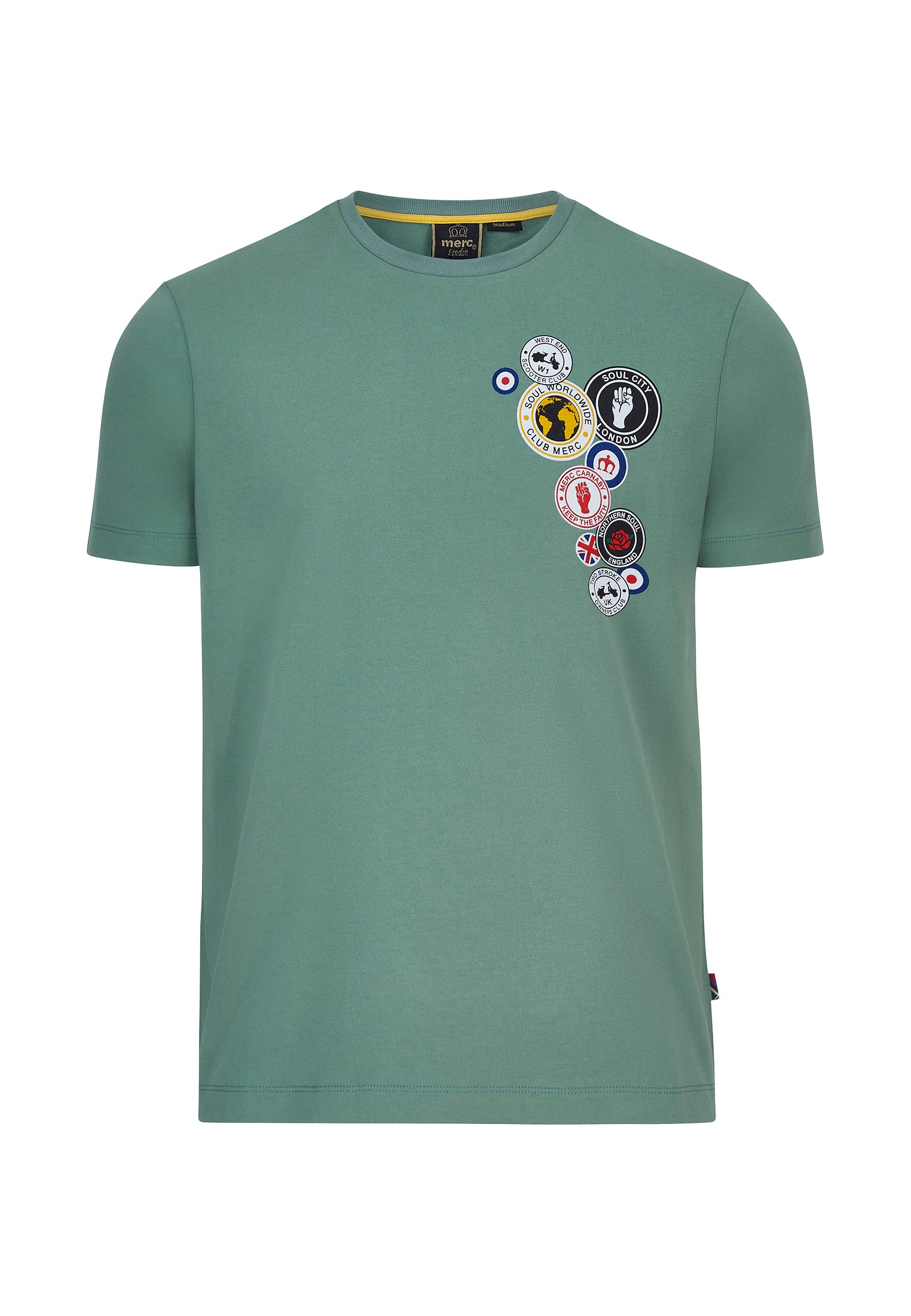 colour_Khaki|Badges Graphic Print T-Shirt by Merc London