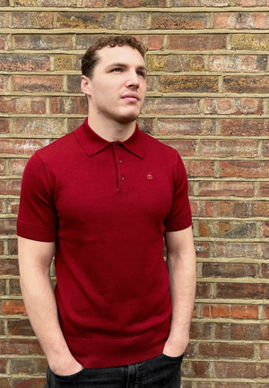colour_Burgundy|Super Soft Knitted Polo Shirt In Dark Blue by Merc