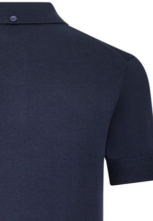 colour_Navy|Super Soft Knitted Polo Shirt In Dark Blue by Merc