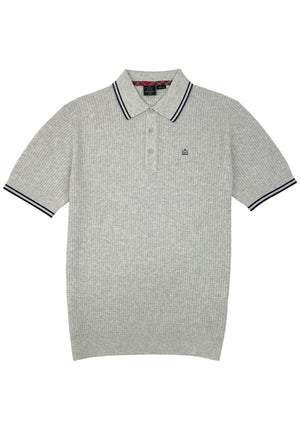 colour_Cream Marl|Waffle Knitted Polo Shirt Front by Merc