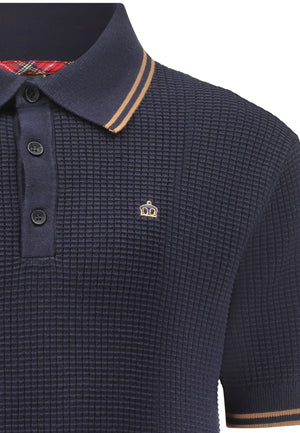 colour_Navy|Waffle Knitted Polo Shirt Front by Merc