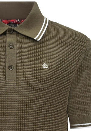 colour_Olive|Waffle Knitted Polo Shirt Front by Merc