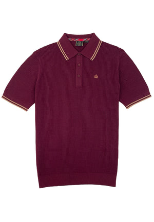 colour_Wine|Waffle Knitted Polo Shirt Front by Merc