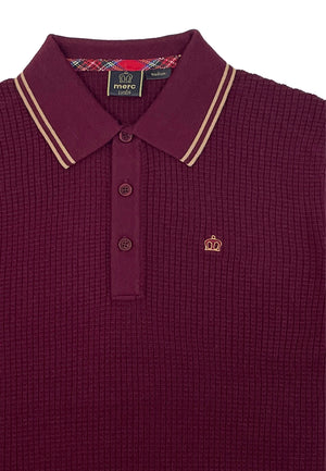 colour_Wine|Waffle Knitted Polo Shirt Front by Merc