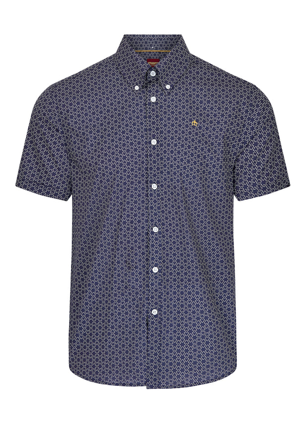 colour_Navy|Short Sleeve Geometric Print Shirt