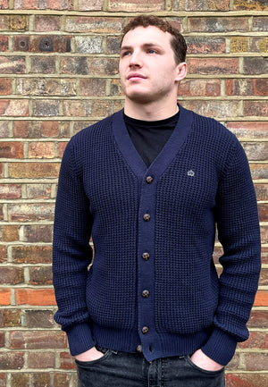 Colour_Navy|Grayson Waffle Texture Knitwear Mens Cardigan in Wine