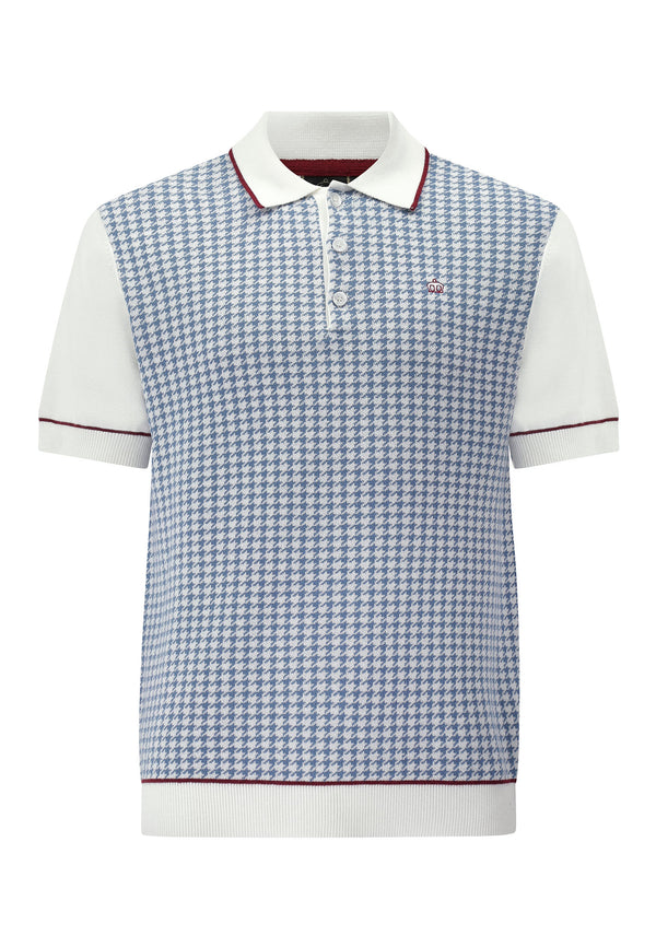 colour_Off White|Dogtooth Knitted Polo Shirt by Merc London