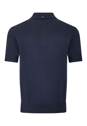 colour_Navy|Super Soft Knitted Polo Shirt In Dark Blue by Merc