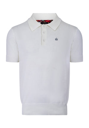 colour_Off White|Super Soft Knitted Polo Shirt In White by Merc
