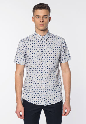 colour_Boy Blue|Shelley Spot Printed Short Sleeve Shirt - Merc London