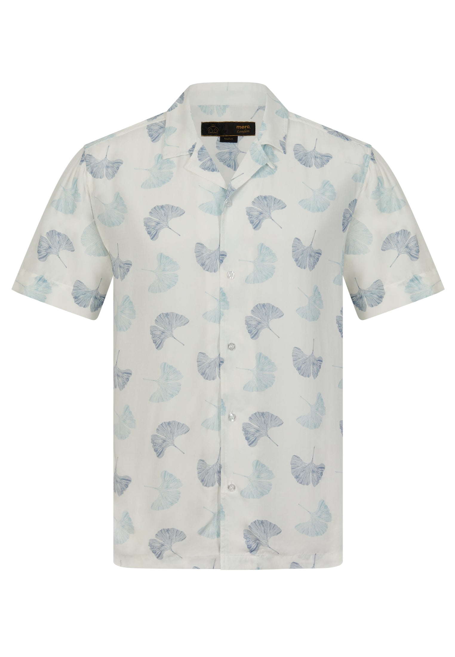 colour_White | Watkins Leaf Printed Short Sleeve Shirt Ghost - Merc London