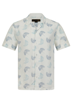 colour_White | Watkins Leaf Printed Short Sleeve Shirt Ghost - Merc London