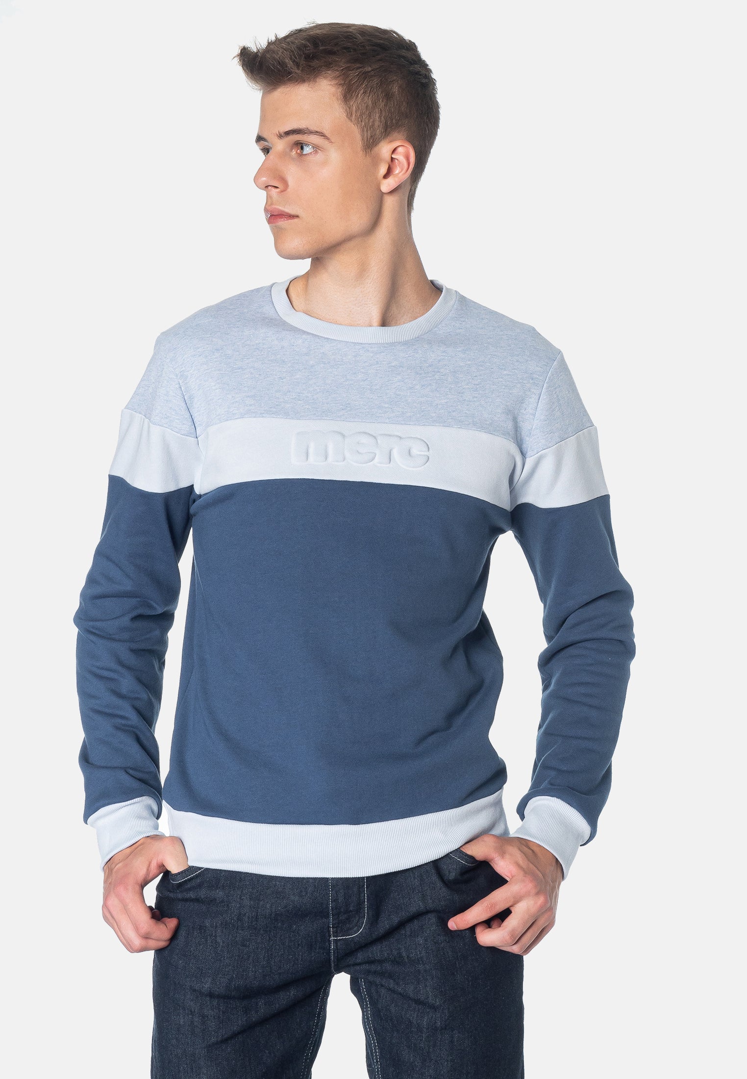 colour_Vintage Blue|Rutland Colour Block Sweatshirt - Merc London