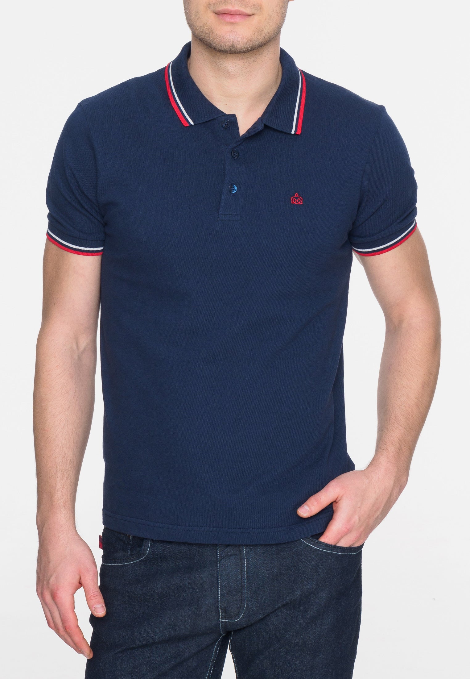 colour_Navy & Blood Red|Card Polo Shirt - Merc London