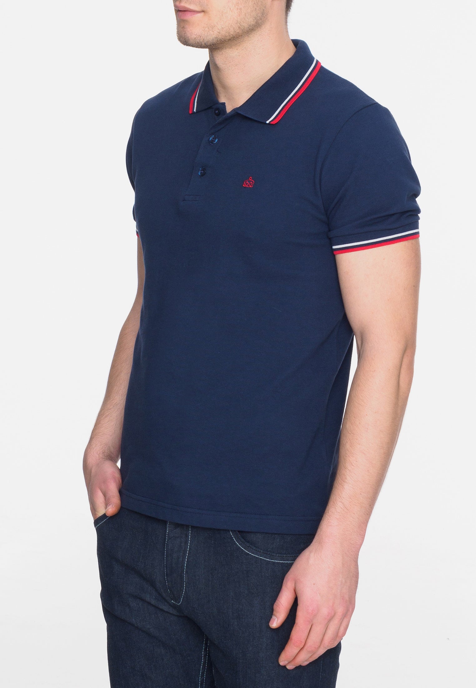 colour_Navy & Blood Red|Card Polo Shirt - Merc London