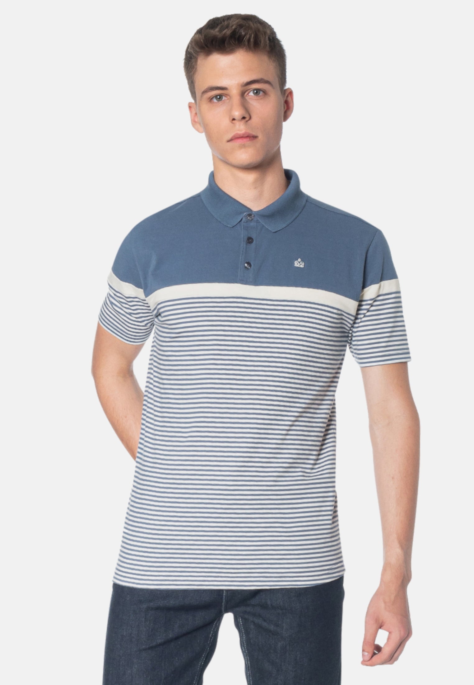 colour_Slate Blue|Clarence Stripes Polo Shirt - Merc London