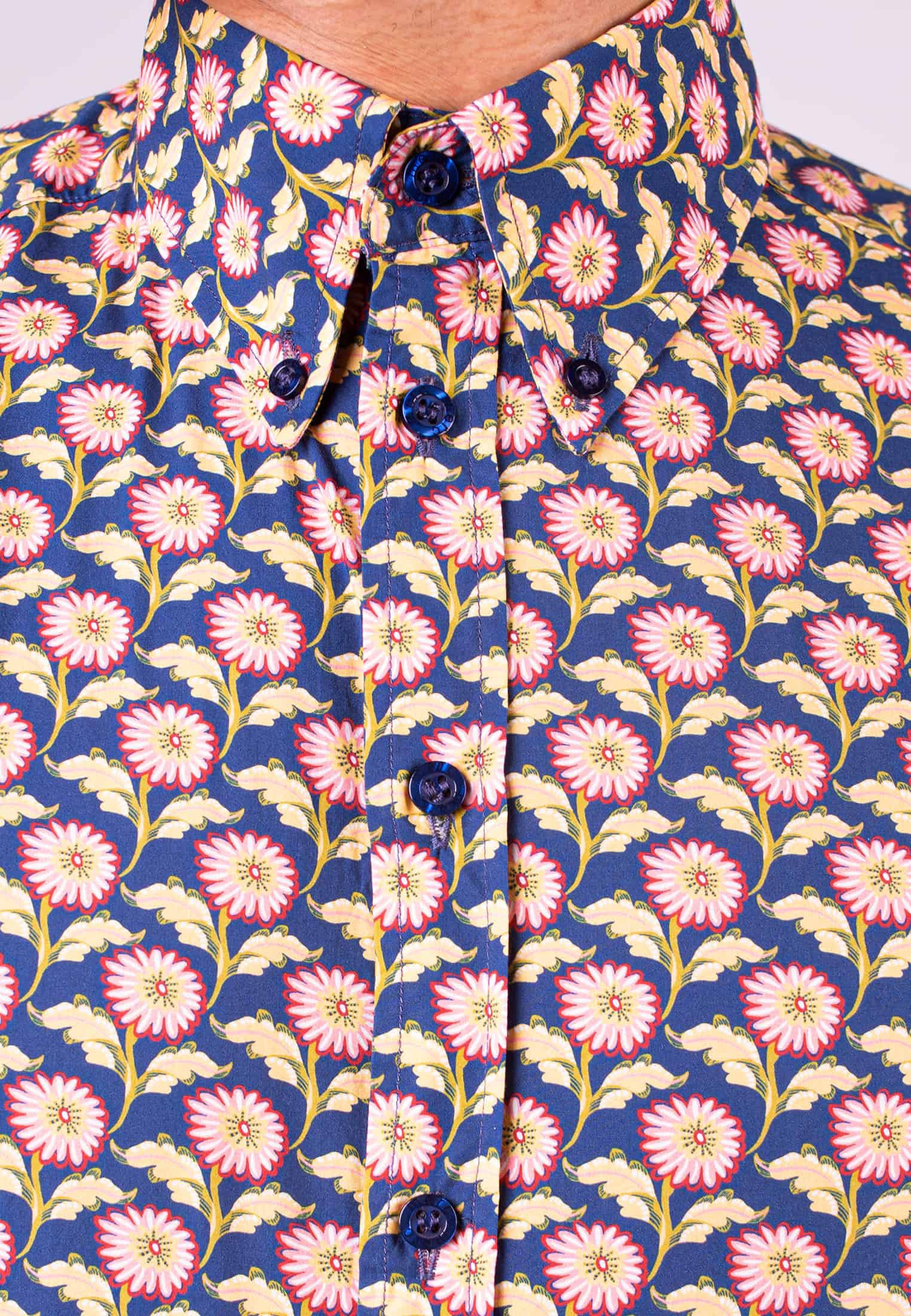 colour_Navy|Liberty Fabric Floral Print Shirt Broadwick Detail Front