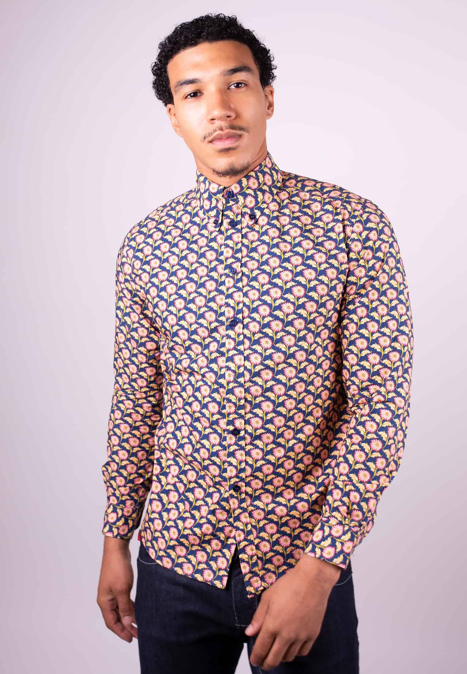 colour_Navy|Liberty Fabric Floral Print Shirt Broadwick Navy Front