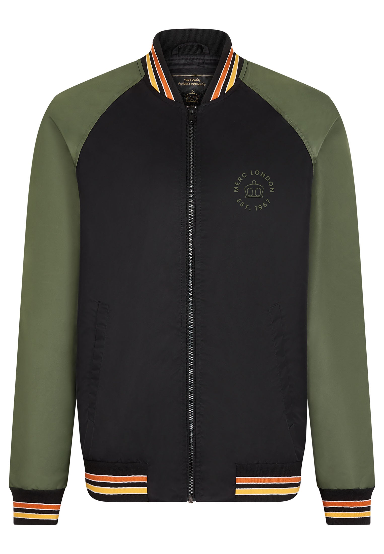 Colour_Black|Gibson Men's Varsity Jacket in Black
