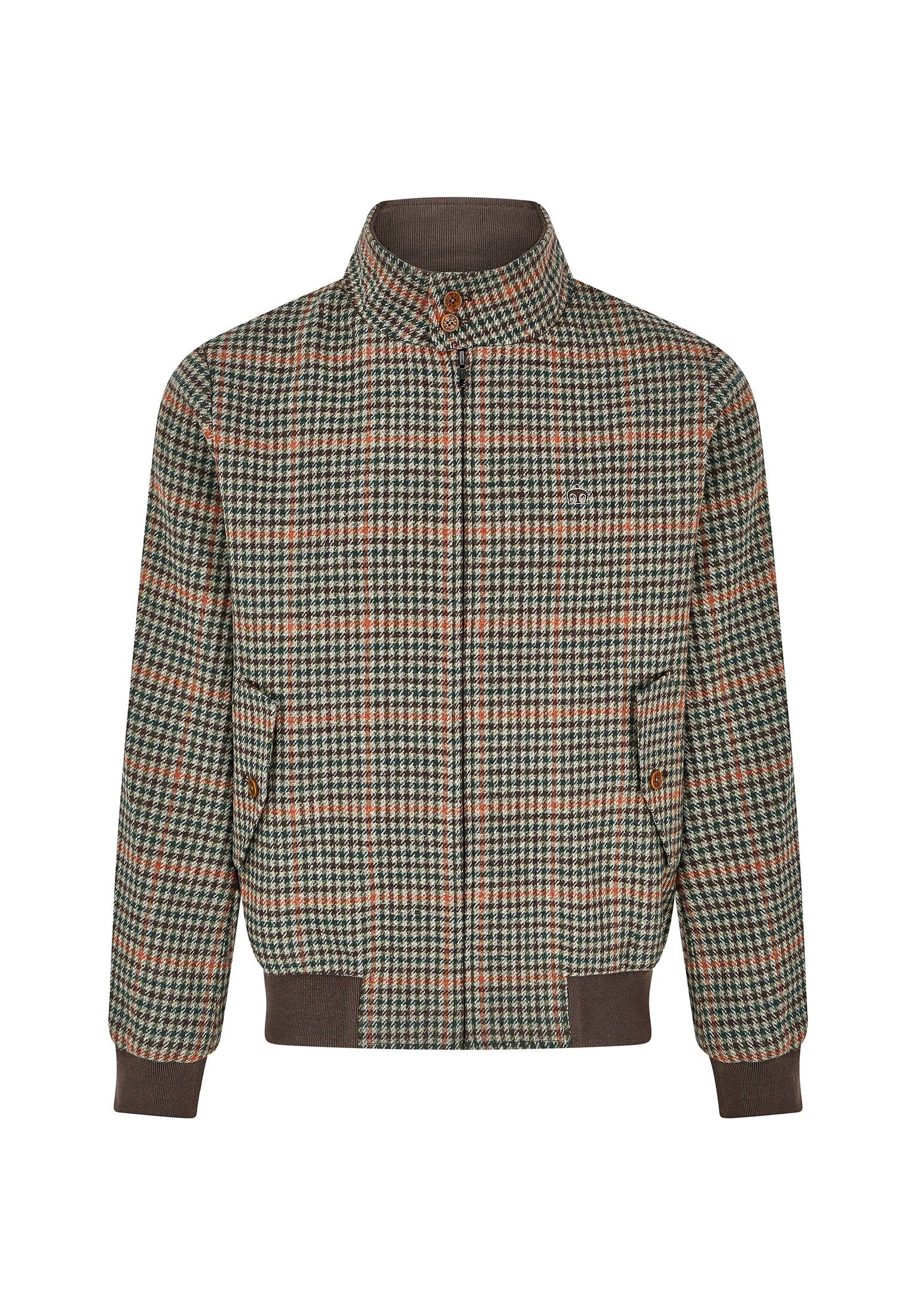 Wool Blend Dogtooth Check Harrington Jacket Front by Merc London