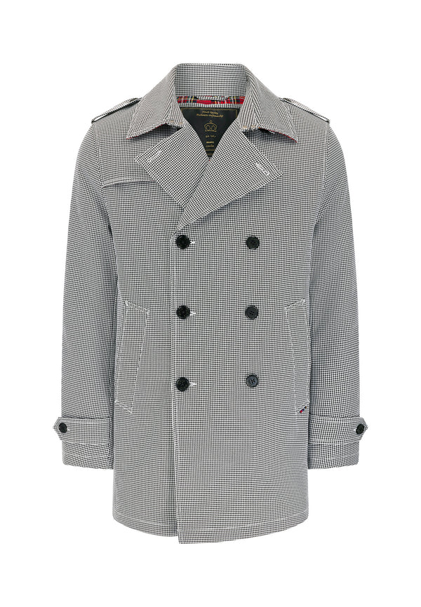 colour_Black/White|Houndstooth Padded Trench Coat