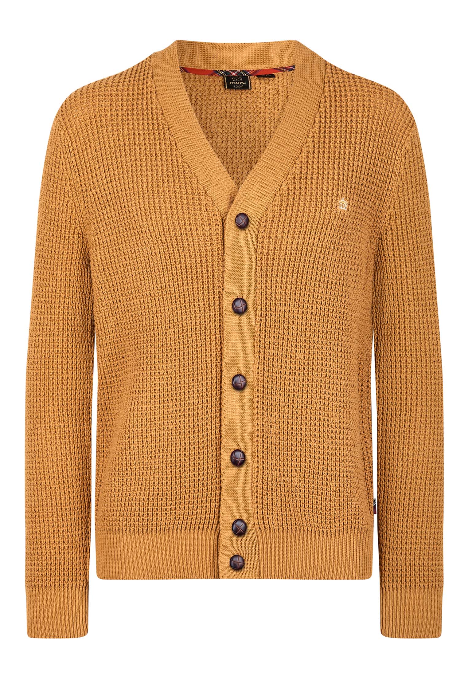 Grayson Waffle Texture Knitwear Mens Cardigan in Tan