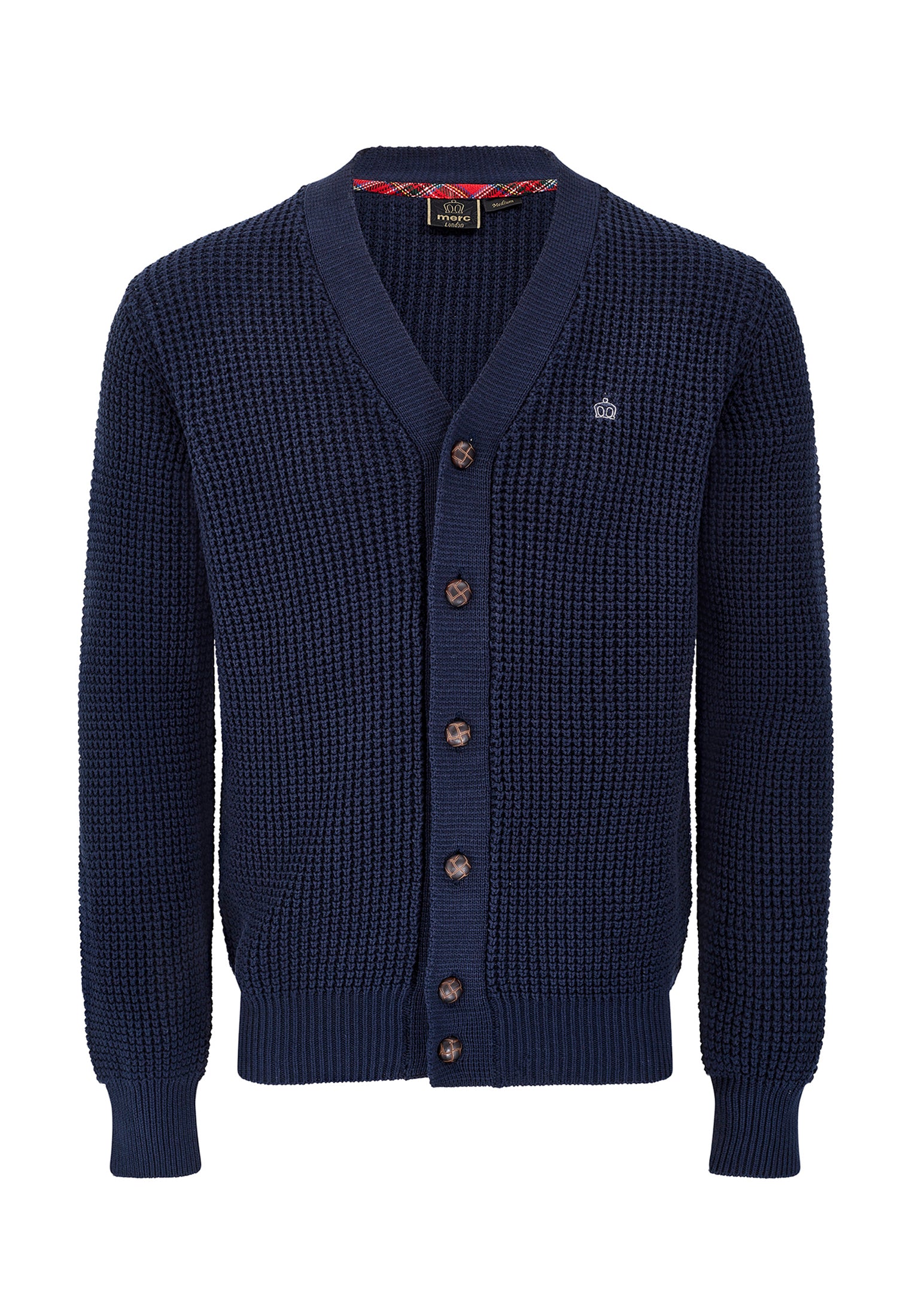 Grayson Waffle Texture Knitwear Mens Cardigan in Wine