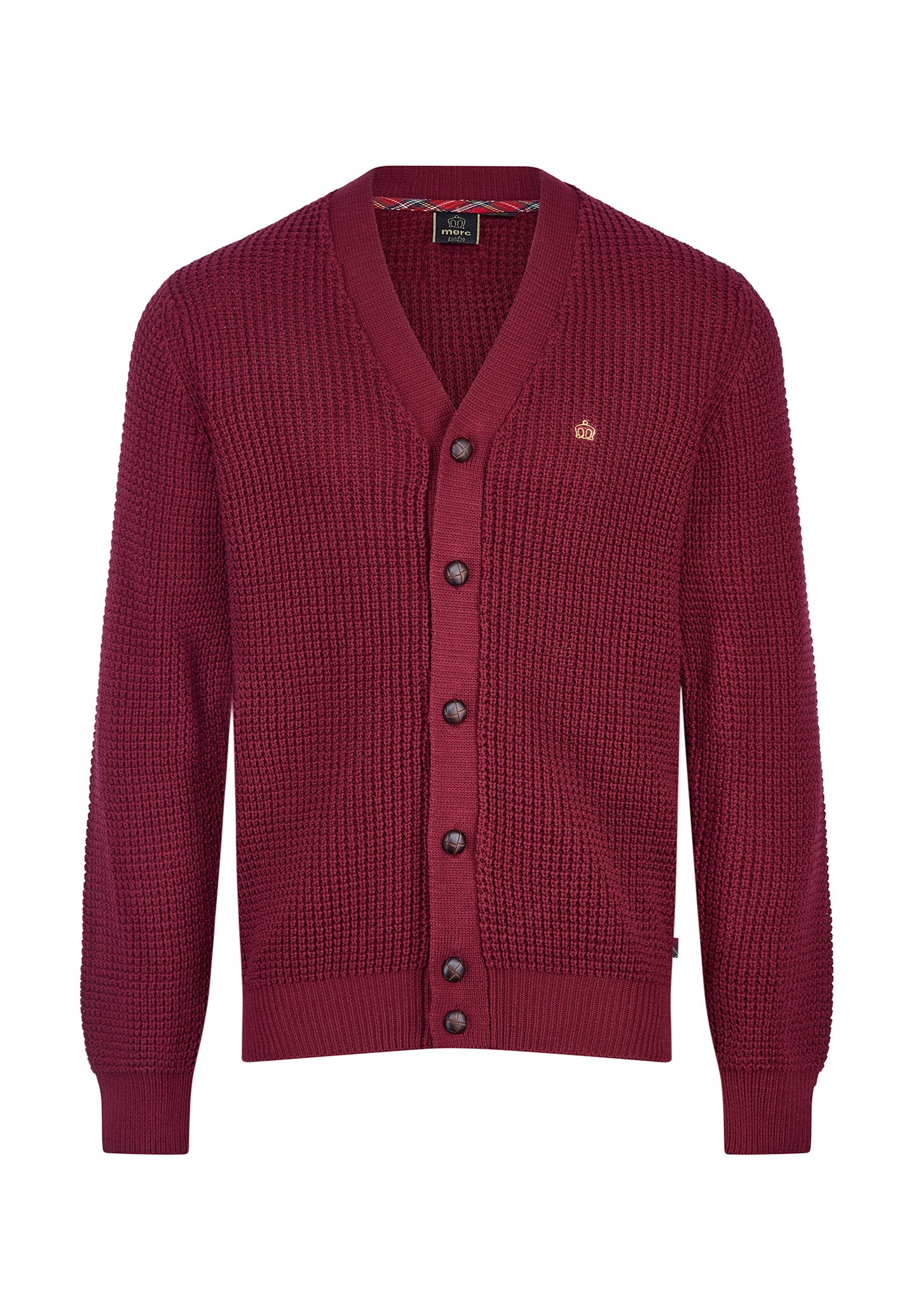 Grayson Waffle Texture Knitwear Mens Cardigan in Wine