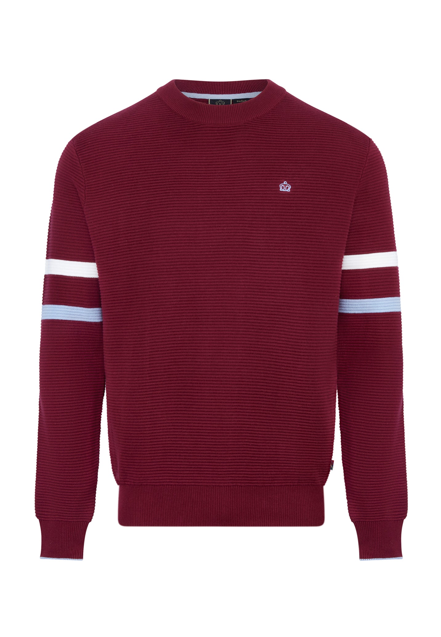 colour_Burgundy|Wine Merino Wool Ripple Stitch Jumper by Merc London