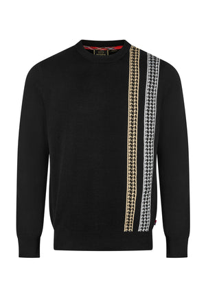 colour_Black|Dark Merino Wool Blend Racer Stripes Jumper by Merc London