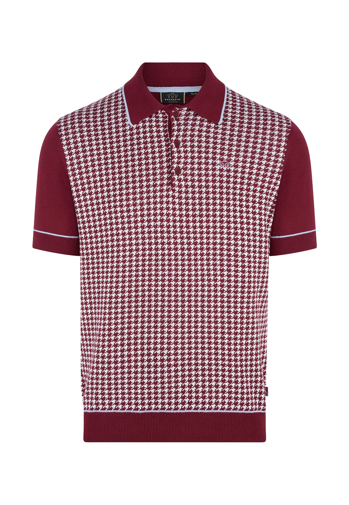 colour_Burgundy|Dogtooth Knitted Polo Shirt by Merc London