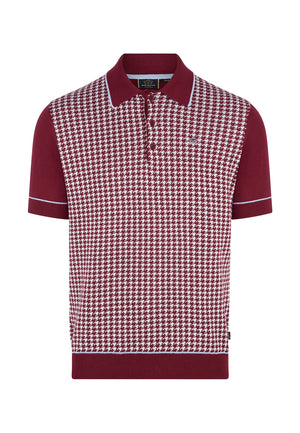 colour_Burgundy|Dogtooth Knitted Polo Shirt by Merc London